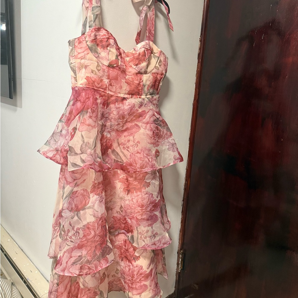 Lulu's Pink Floral High Low Dress